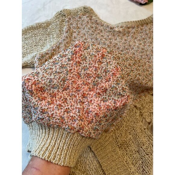 Anthropologie Staring At Stars Open-Knit Sweater Beige & Floral Pattern - Picture 5 of 8